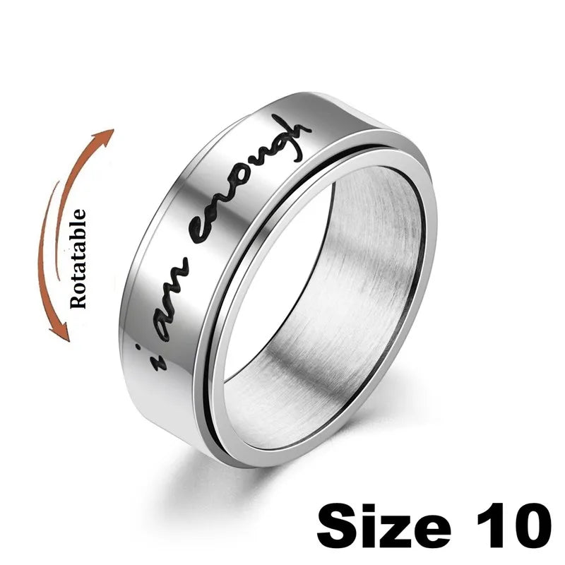 Anxiety Fidget Spinner Rings Carved Words I am Enough Stainless Steel Relaxing Ring for Male Anti Stress Accessories Jewelry