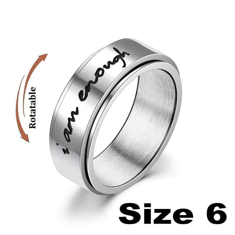 Anxiety Fidget Spinner Rings Carved Words I am Enough Stainless Steel Relaxing Ring for Male Anti Stress Accessories Jewelry