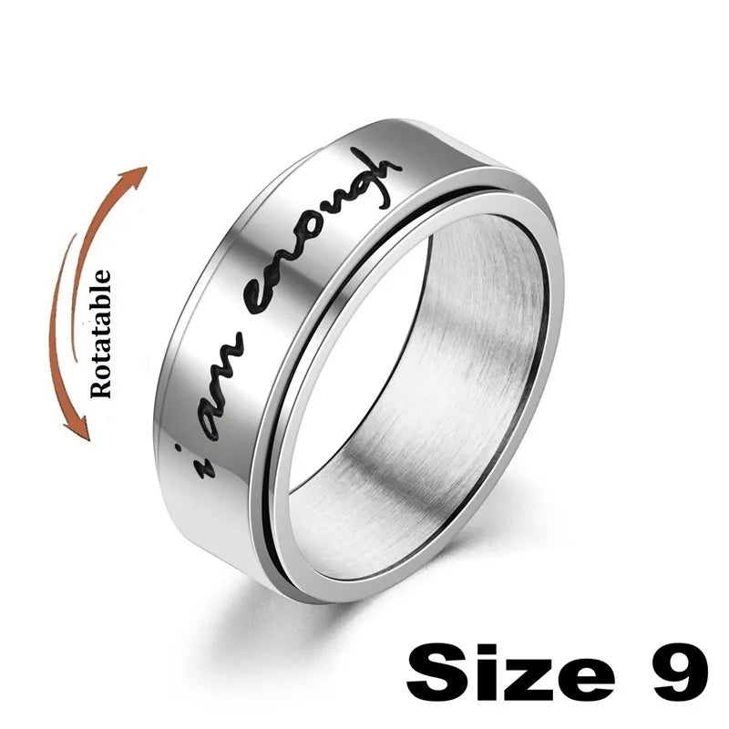 Anxiety Fidget Spinner Rings Carved Words I am Enough Stainless Steel Relaxing Ring for Male Anti Stress Accessories Jewelry